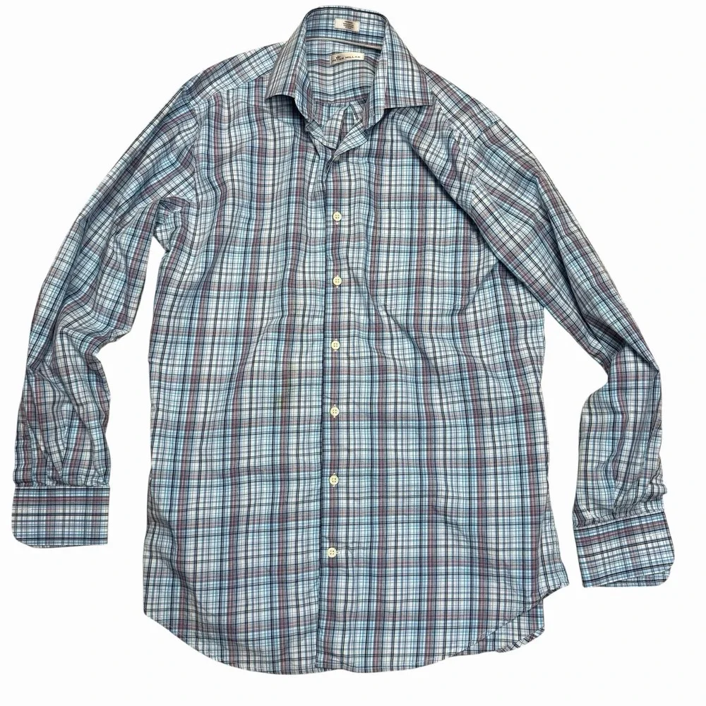 Peter Millar Shirt Mens Medium Red Black Blue Check Long Sleeve Button Cotton